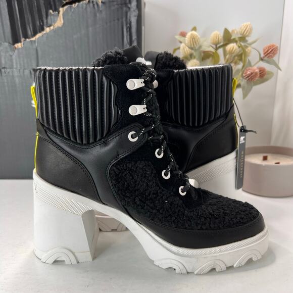 Sorel Brex Heel Lace Waterproof Boot Black/White NL4814-010 Women 9 Tried On - Picture 7 of 11